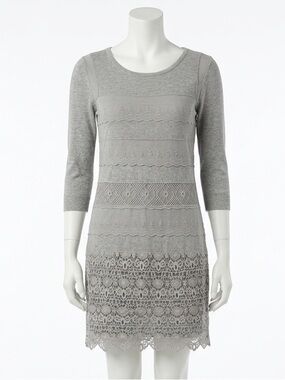 Sundance Lovely Days Tunic Dress Grey Lace Crochet Knit Fairycore Coquette Sz MP